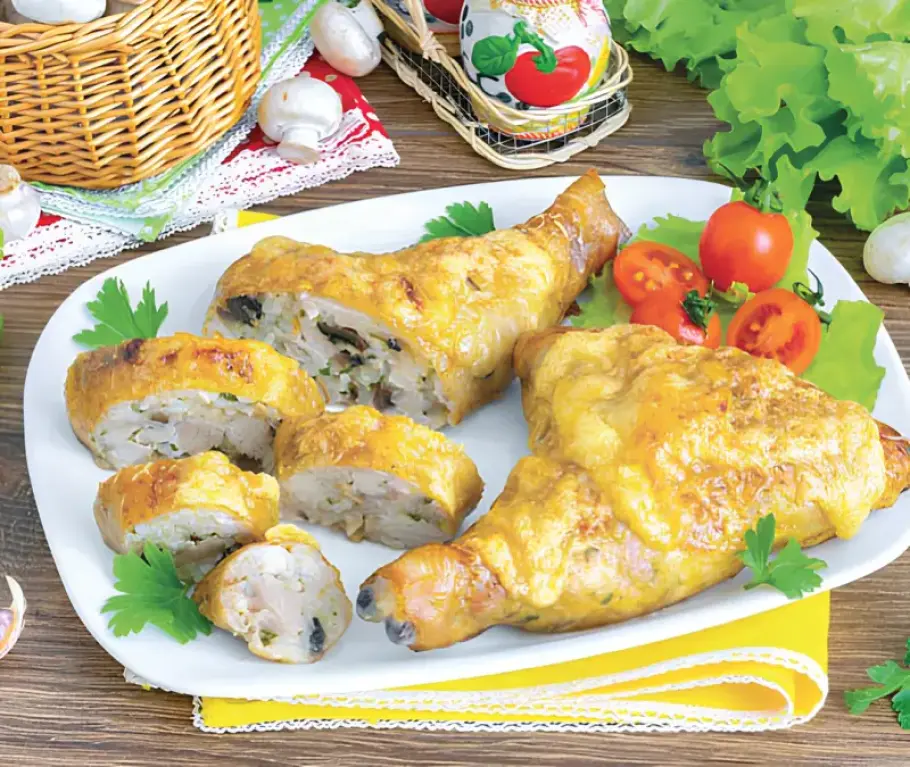 Фото готового рецепта Окорочка, фаршированные грибами и рисом