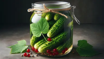 Фото Маринованные огурцы со смородиновым листом