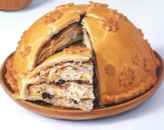 Русский курник с тройной начинкой