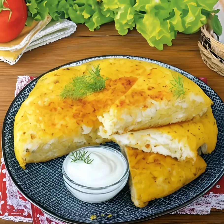Фото готового рецепта Картофельный пирог с курицей на сковороде