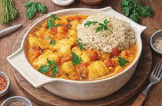 Рецепт Минтай с овощами в соусе карри