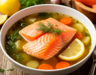 Изображение рецепта Рыбный бульон из головы лосося – полезный и вкусный