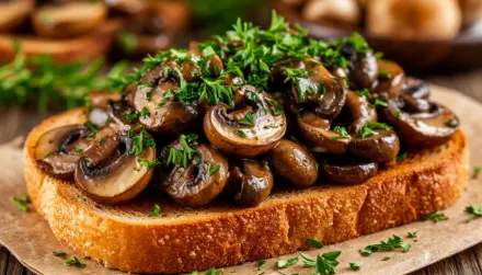Фото Бутерброды с жареными шампиньонами и луком