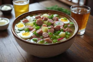 Изображение рецепта Окрошка на квасе классическая с колбасой и свежими овощами