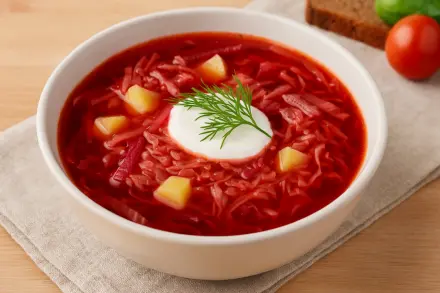 Фото Свежий борщ с капустой и свеклой без мяса