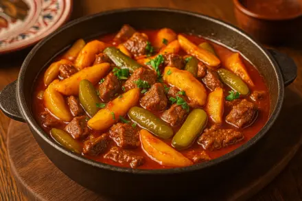 Фото Азу по-татарски с говядиной и солеными огурцами