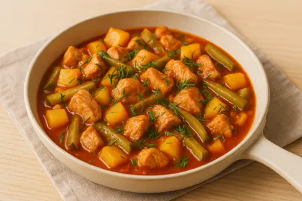 Фото Азу из индейки с картофелем и солеными огурцами
