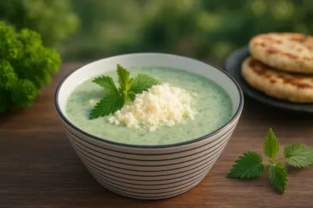 Фото Суп-пюре с плавленым сыром и крапивой