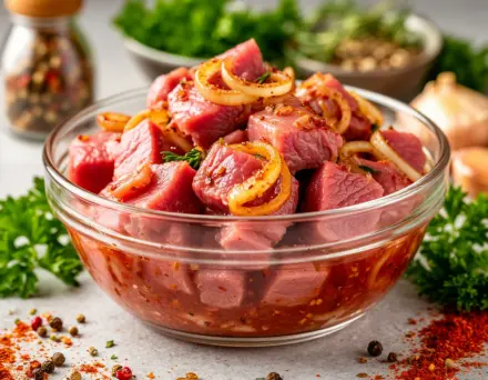 Фото Лучший маринад для шашлыка из свинины с луком и уксусом