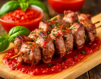 Изображение рецепта Шашлык из свинины в маринаде с аджикой и базиликом