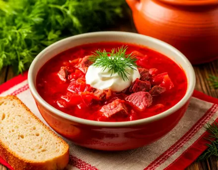 Фото Классический красный борщ с мясом и капустой