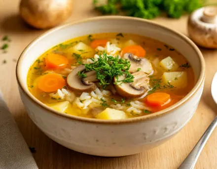 Фото Суп с шампиньонами и рисом