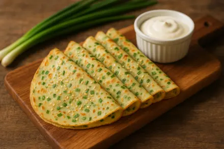 Фото Блины с зелёным луком и кунжутом