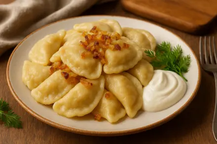 Фото Домашние вареники с картошкой и жареным луком