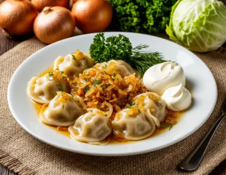 Фото Вареники с капустой и жареным луком
