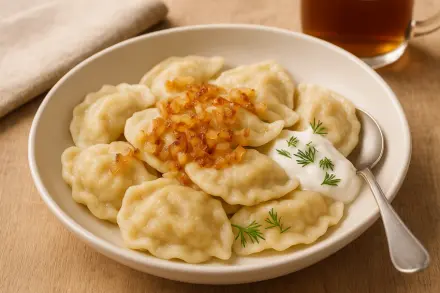 Фото Классические вареники с картофелем и жареным луком