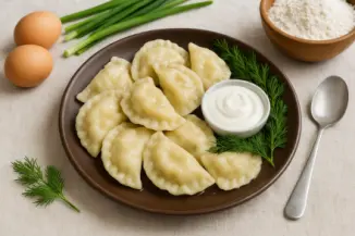 Изображение рецепта Вареники с зелёным луком и яйцом