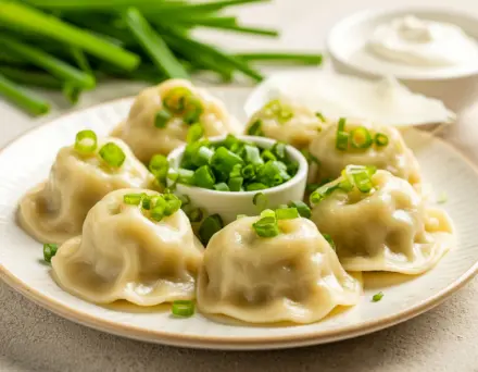Фото Вареники с зелёным луком и творогом
