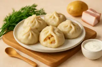 Изображение рецепта Манты с картошкой и салом