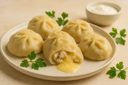 Фото Манты с курицей и сыром