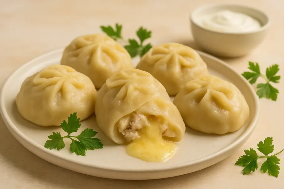 Фото готового рецепта Манты с курицей и сыром