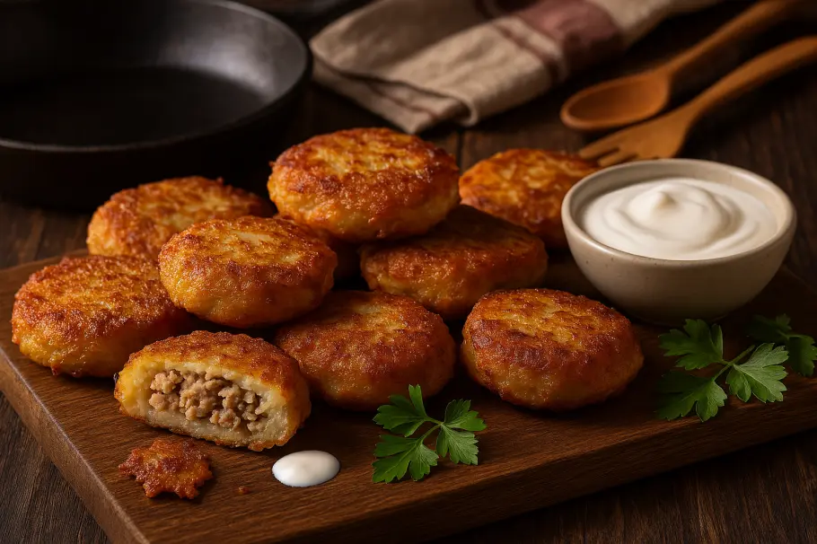 Фото готового рецепта Драники с мясом по-белорусски