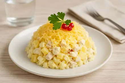 Фото Салат с курицей, ананасами и сыром