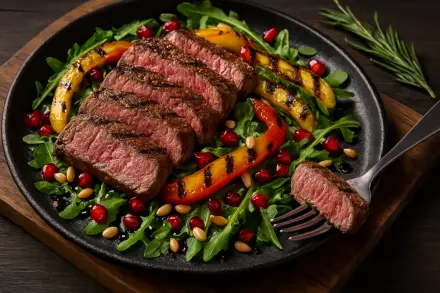 Фото Салат с маринованной говядиной и рукколой