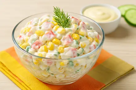 Фото Салат с крабовыми палочками и кукурузой