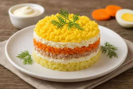 Фото Салат Мимоза с тунцом и картофелем