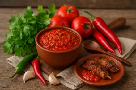 Фото Кавказская аджика острая с помидорами и кинзой