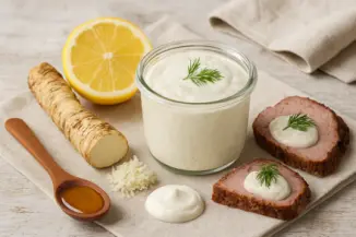 Изображение рецепта Домашний соус Хрен с лимоном и сметаной