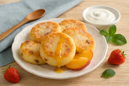 Фото Сырники в духовке с изюмом