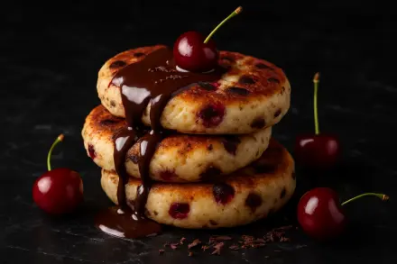 Фото Сырники с шоколадом и вишней