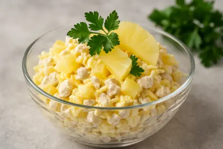 Фото Салат с ананасом и курицей с чесночной ноткой