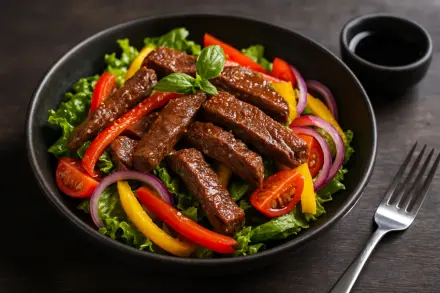 Фото Салат с нежной говядиной и хрустящими овощами