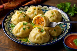 Изображение рецепта Манты с мясом и тыквой по-узбекски