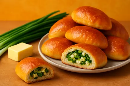 Фото Пышные пирожки с зеленым луком и яйцом