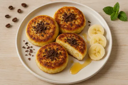 Фото Сырники с бананом и шоколадом без муки