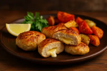 Фото Сочные куриные котлеты с сыром и чесноком в духовке