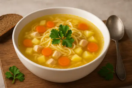 Фото Быстрый куриный суп с лапшой и овощами