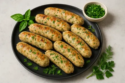 Фото Домашние колбаски из курицы и индейки с летними травами