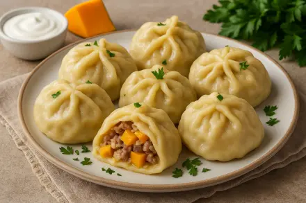 Фото Манты с рубленым мясом и тыквой