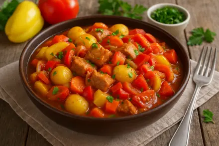 Фото Сочное рагу из свинины с картошкой и овощами