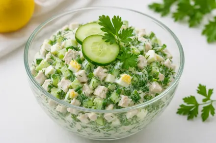 Фото Легкий Салат с Курицей, Огурцом и Яйцом