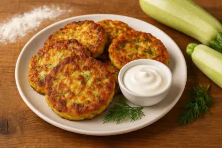 Фото Кабачковые оладьи с сыром и чесноком