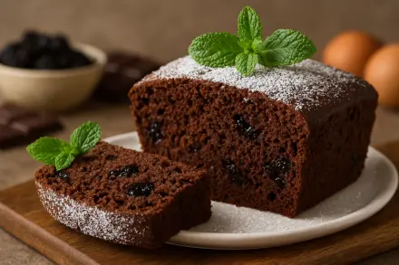 Фото Шоколадный кекс с черносливом и мятой