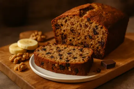 Фото Банановый кекс с грецкими орехами и шоколадом