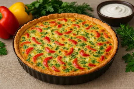 Фото Ароматный пирог со сладкими перцами и кабачками