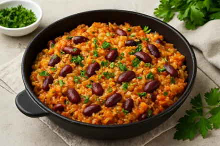 Фото Тушеная капуста с фасолью и рисом